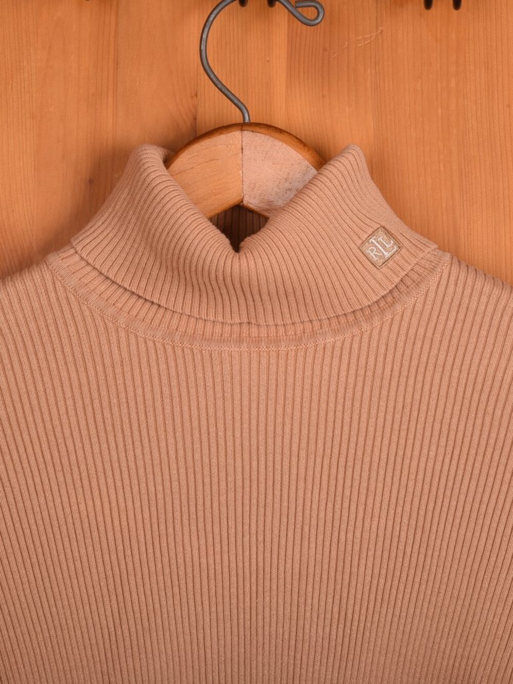 Lauren Ralph Lauren Camel Tan Ribbed 100% Cotton Turtleneck Sweater - Size Large - Picture 3 of 10